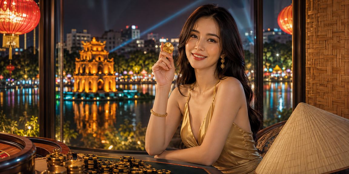 Người dùng tại Hà Nội tham gia xổ số và cá cược trực tuyến trên nền tảng 608 với hình ảnh nón lá truyền thống