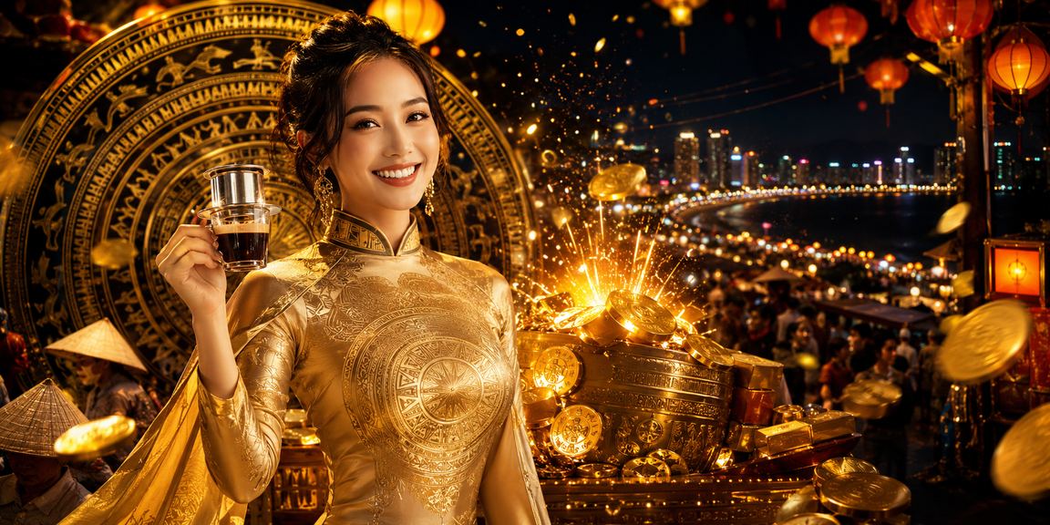 Người phụ nữ mặc áo dài tại Nha Trang sử dụng điện thoại để trải nghiệm cá cược trực tuyến bên bờ biển